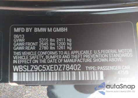 2014 BMW M6 z USA, uszkodzony, nr VIN WBSLZ9C5XEDZ78402